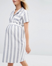 ASOS Maternity Shirt Dress In Linen Stripe