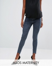 ASOS Maternity Rivington in Mottled Darkwash with Stepped Hem and Under the Bump Waistband