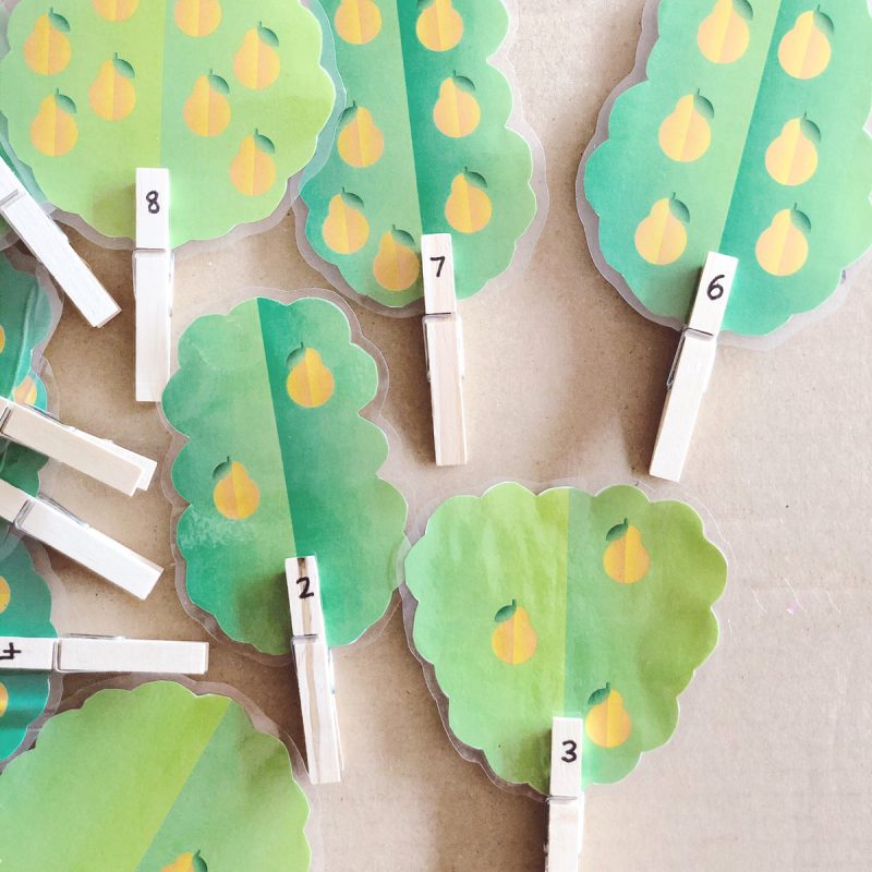 Count the pears in the pear tree - printable activity for toddlers and preschool