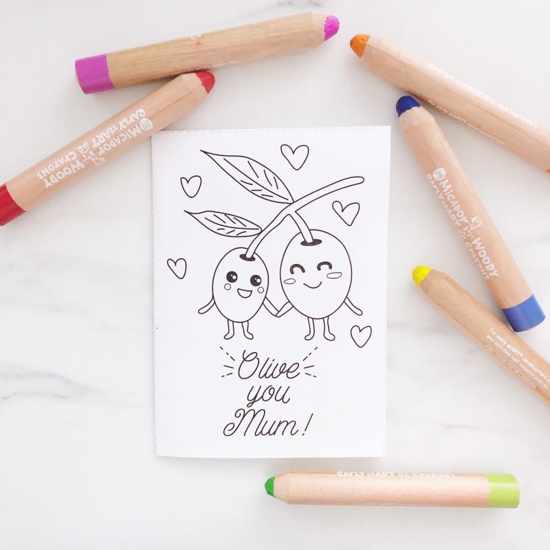 Printable colouring-in mother's day card - funny puns - olive you