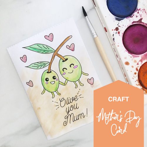Printable colouring-in mother's day card - funny puns - olive you