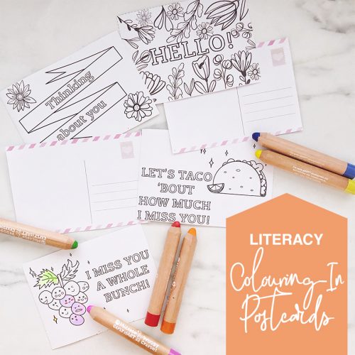 Printable colouring-in postcards - social isolation activity for kids