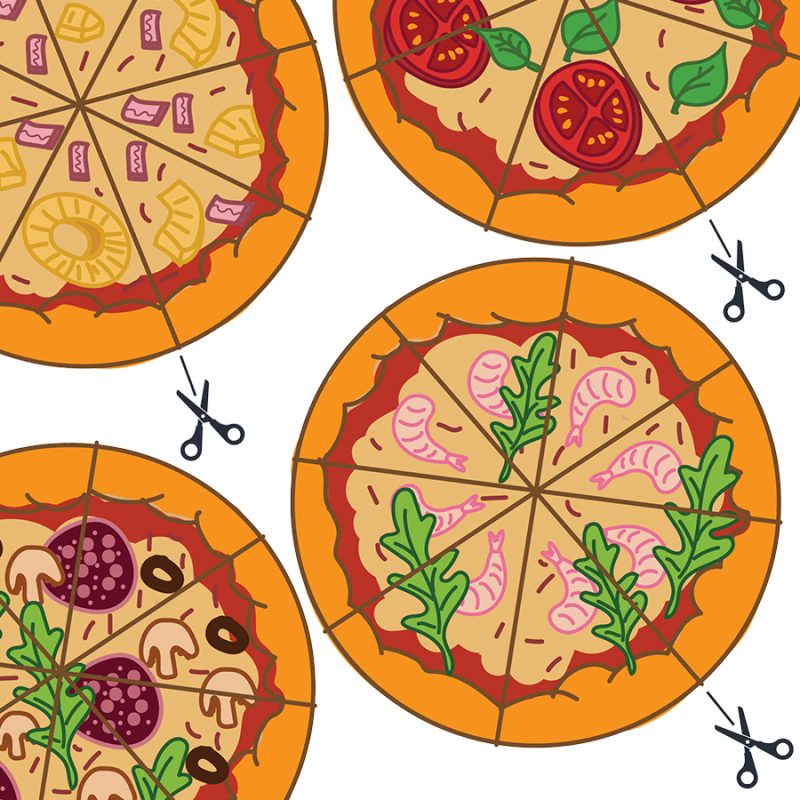 Cute pizza cutting skills practice worksheet printable for toddlers and early years education