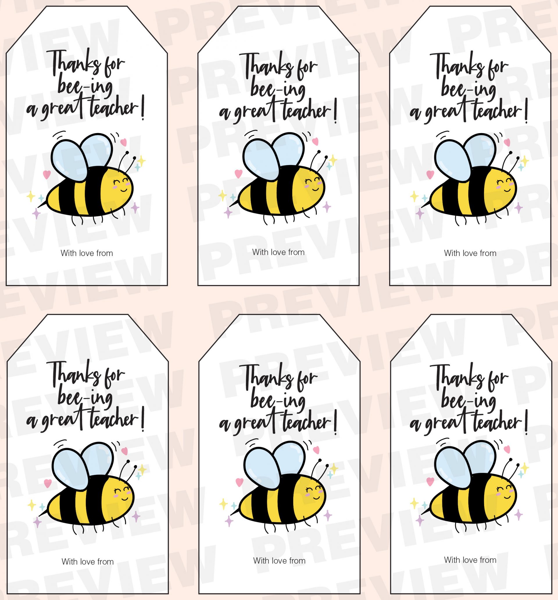 Printable Punny Personalisable Teacher Appreciation Gift Tag Templates