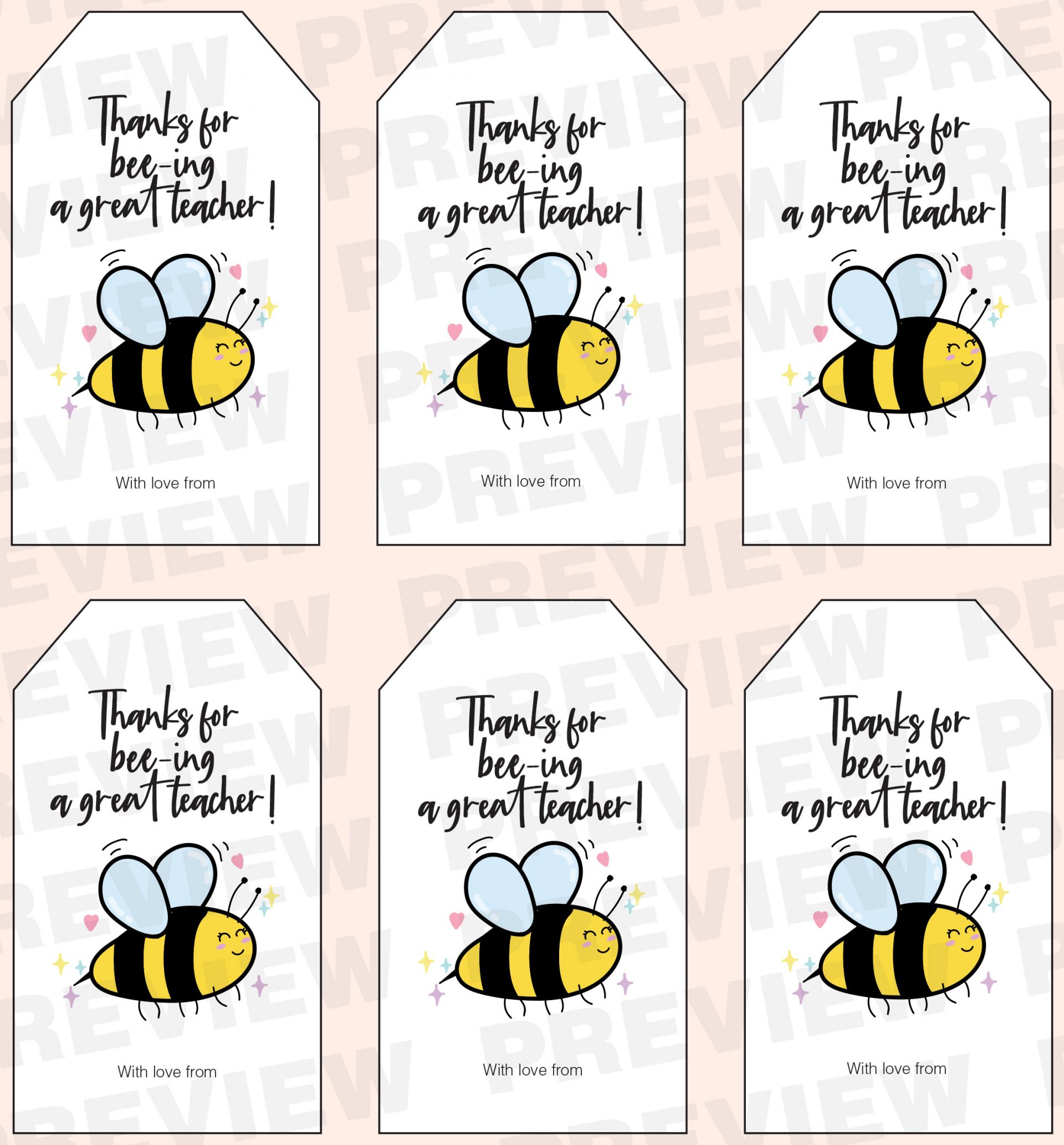 Printable Punny Personalisable Teacher Appreciation Gift Tag Templates 