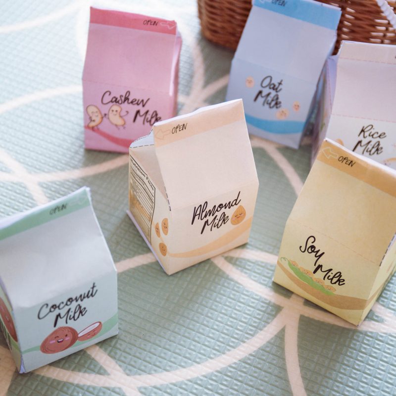 Plant based vegan milk carton printables - pretend play food