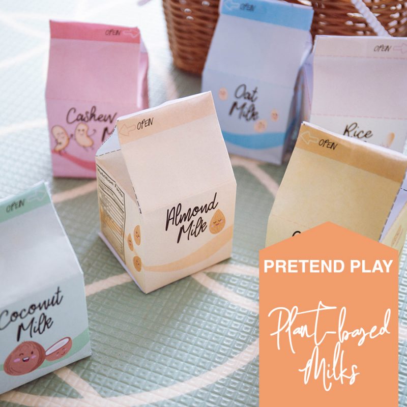 Plant based vegan milk carton printables - pretend play food